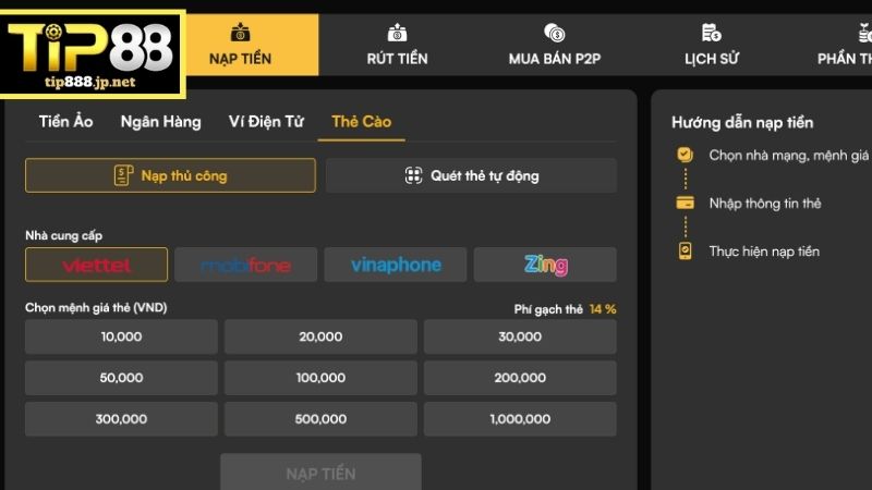Quy Trình Nạp Tiền TIP88 Chi Tiết Từ A-Z Cho Người Chơi Mới Những trường hợp không thể nạp tiền TIP88